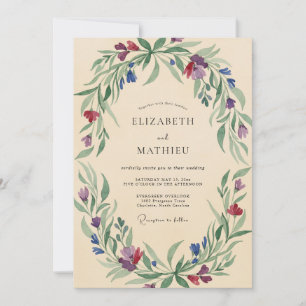 Champagne Indigo Wildflower Wedding Invitation