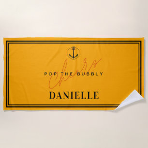 Champagne Inspired Before Vows Name Orange  Beach Towel
