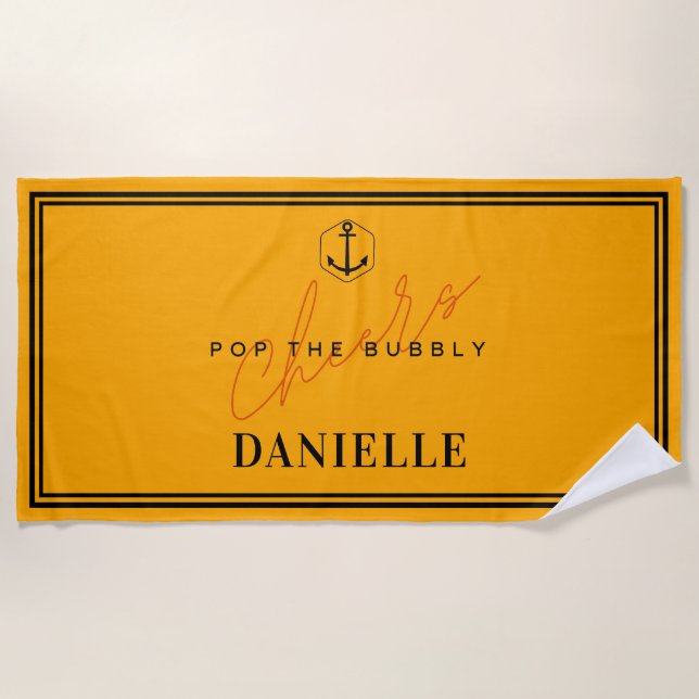 Champagne Inspired Before Vows Name Orange  Beach Towel (Front)