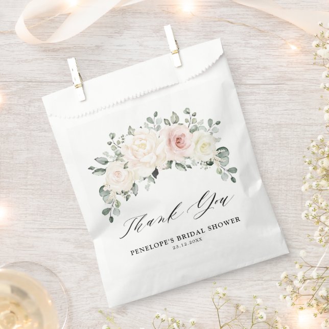 Champagne Ivory Blush Pink Floral Bridal Shower Favour Bag (Clipped)