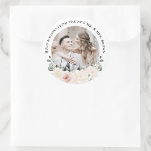 Champagne Ivory Blush Pink Floral Greenery Wedding Classic Round Sticker