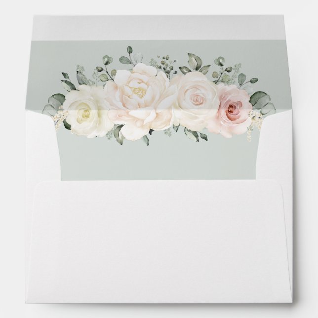 Champagne Ivory Blush Pink Floral Greenery Wedding Envelope (Back (Bottom))