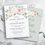 Champagne Ivory Blush Pink Floral Greenery Wedding Invitation<br><div class="desc">Ivory floral wedding Invitation with details on back featuring elegant bouquet of peach , white , gold, champagne ivory, blush colour rose , ranunculus flower buds and sage green eucalyptus leaves and elegant watercolor bouquet. Please contact me for any help in customisation or if you need any other product with...</div>