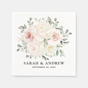 Champagne Ivory Blush Pink Floral Greenery Wedding Napkin