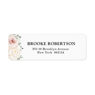 Champagne Ivory Blush Pink Floral Greenery Wedding Return Address Label
