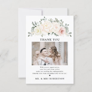 Champagne Ivory Blush Pink Floral Greenery Wedding Thank You Card