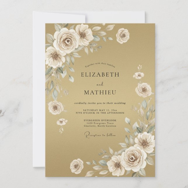 Champagne Ivory Peony Wedding Invitation (Front)
