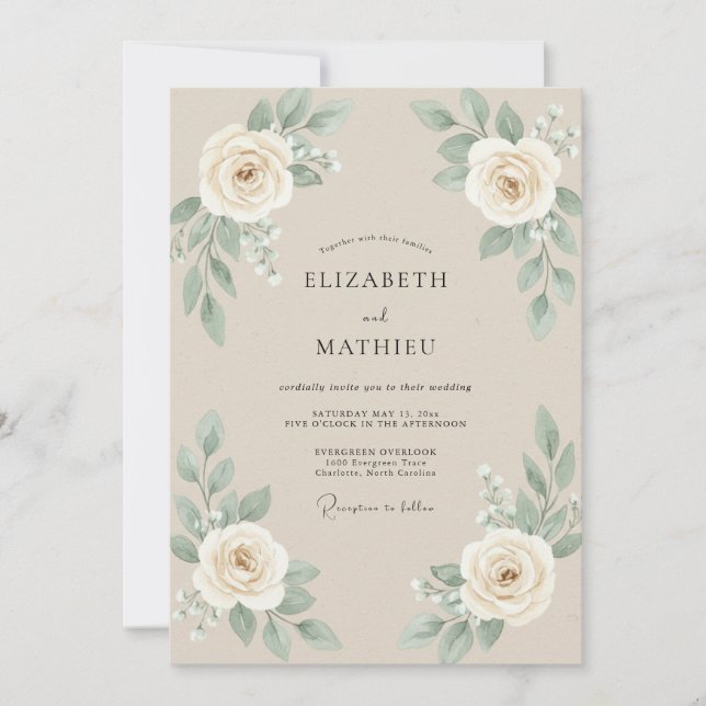Champagne Ivory Rose Wedding Invitation (Front)