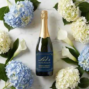 Champagne Label Chic Navy Gold 80th Birthday