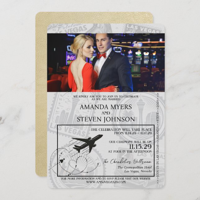 Champagne Las Vegas Passport Wedding Invitation (Front/Back)