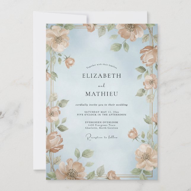 Champagne Leafy Vine Wedding Invitation (Front)
