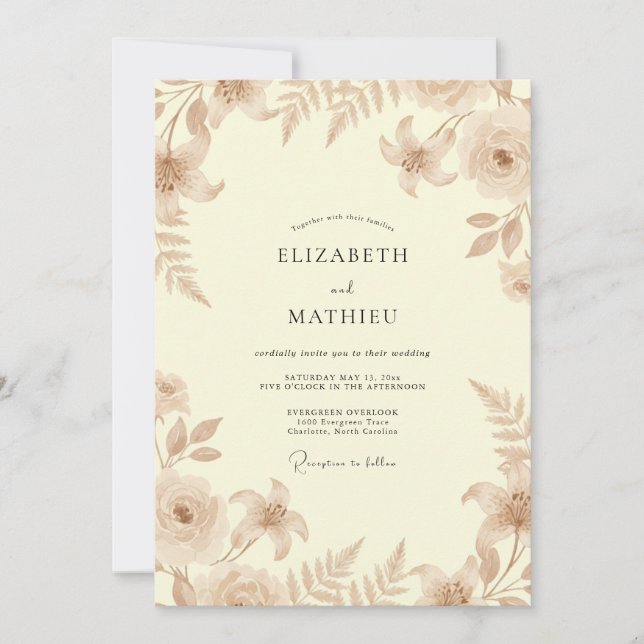 Champagne Leafy Wedding Invitation (Front)