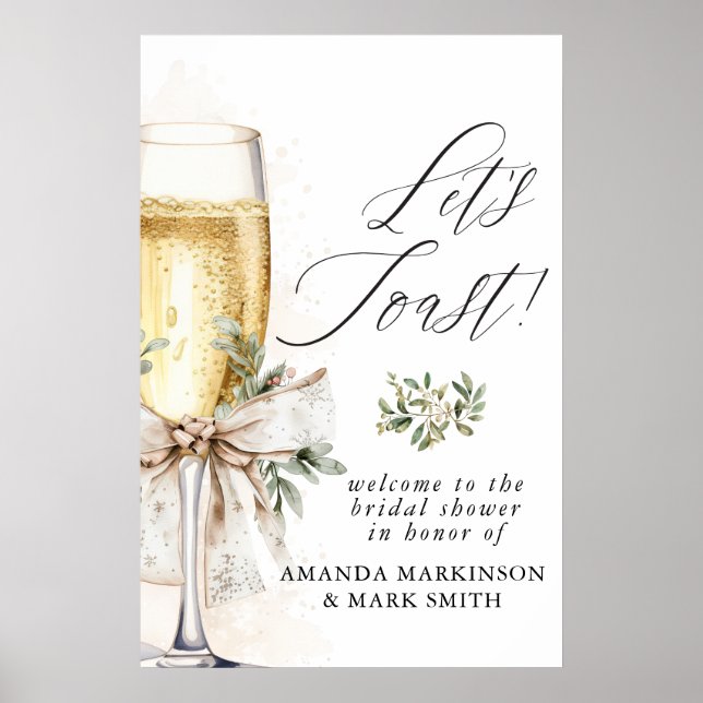 Champagne Let's Toast Winter Bridal Shower Welcome Poster (Front)