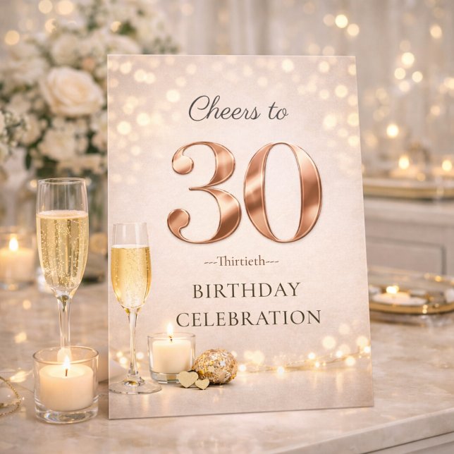 Champagne Lights 30th Celebration Invitation (Champagne lights and gold shimmer set the tone for a glowing 30th birthday celebration)