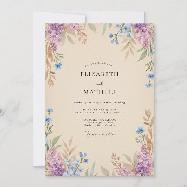Champagne Lilac Blossom Wedding Invitation (Front)
