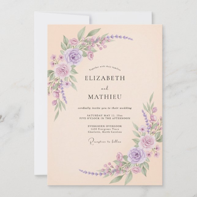 Champagne Lilac Rose Wedding Invitation (Front)