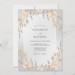 Champagne Lilac Wreath Wedding Invitation