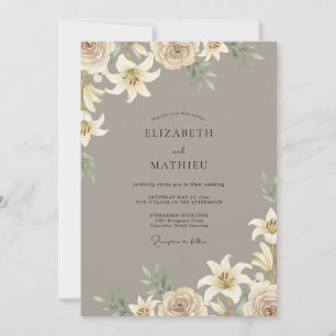 Champagne Lily Taupe Wedding Invitation