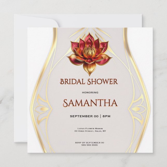 Champagne Lotus Bridal Shower Invitation (Front)