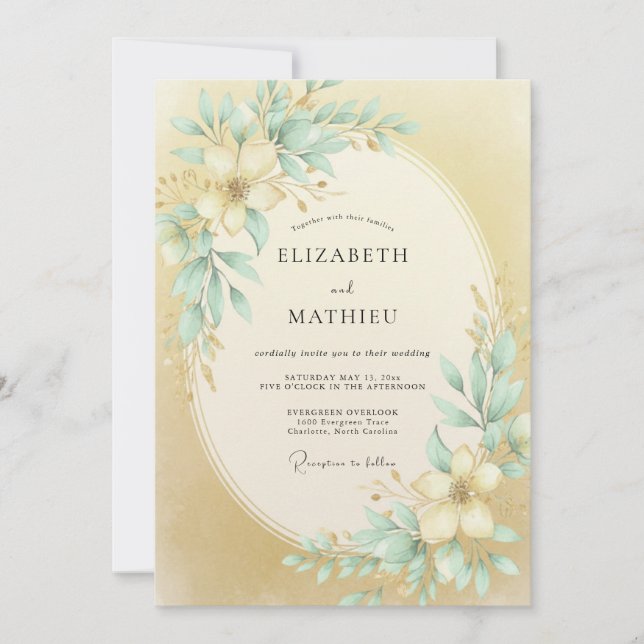 Champagne Lustrous Spring Wedding Invitation (Front)