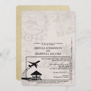 Champagne Maldives Passport Wedding Invitation