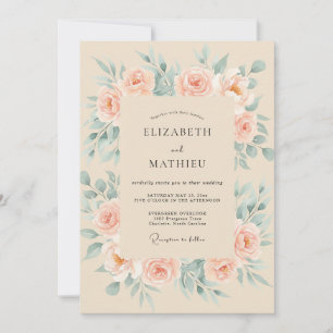 Champagne Minty Leaf Wedding Invitation
