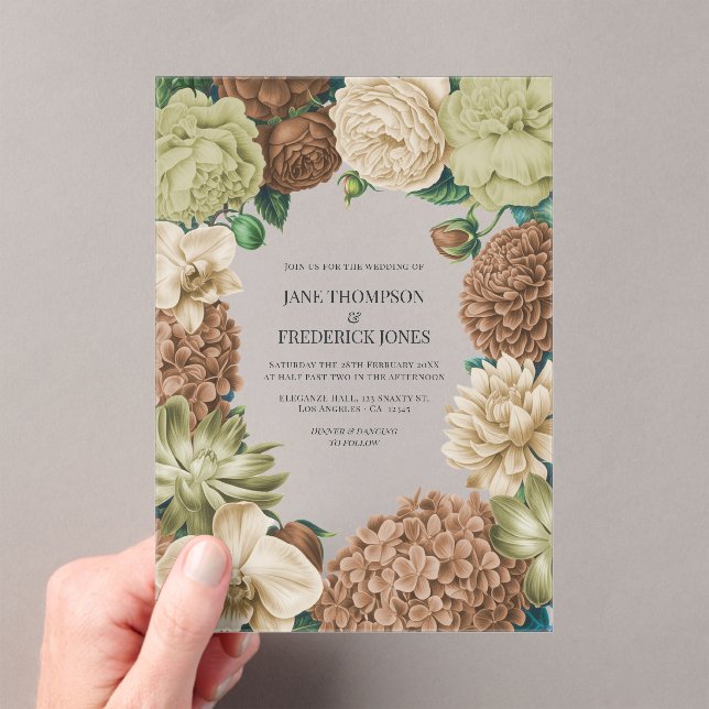 Champagne Mist, Willow Sage & Pebble Taupe Wedding Acrylic Invitations (Insitu (Handheld))