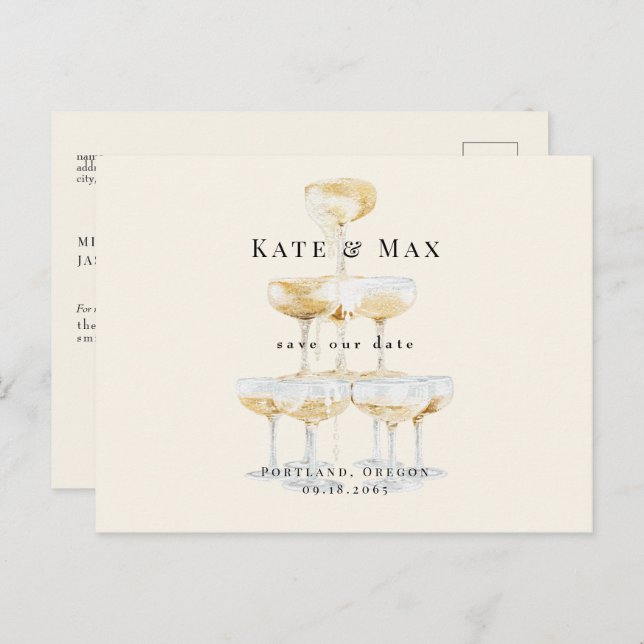 Champagne Modern Cream Wedding Save the Date II Postcard (Front/Back)