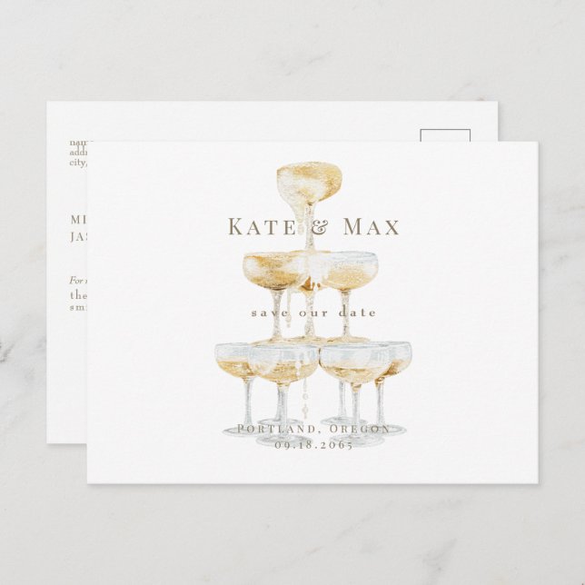 Champagne Modern Wedding Save the Date Postcard (Front/Back)