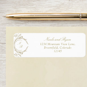  Champagne Monogram Elegant Wedding Return Address Label