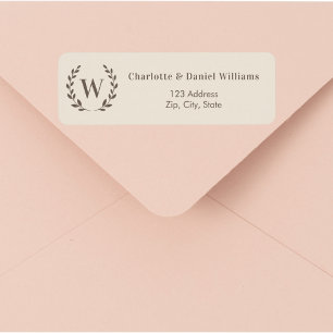 Champagne monogram initial wreath return address label