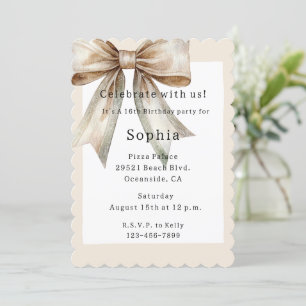 Champagne Moss Bow 16th Birthday Invitation