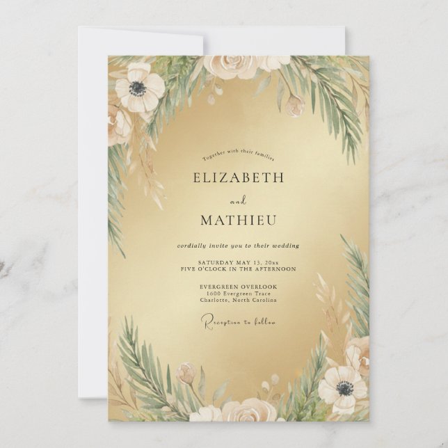 Champagne Moss Foliage Wedding Invitation (Front)