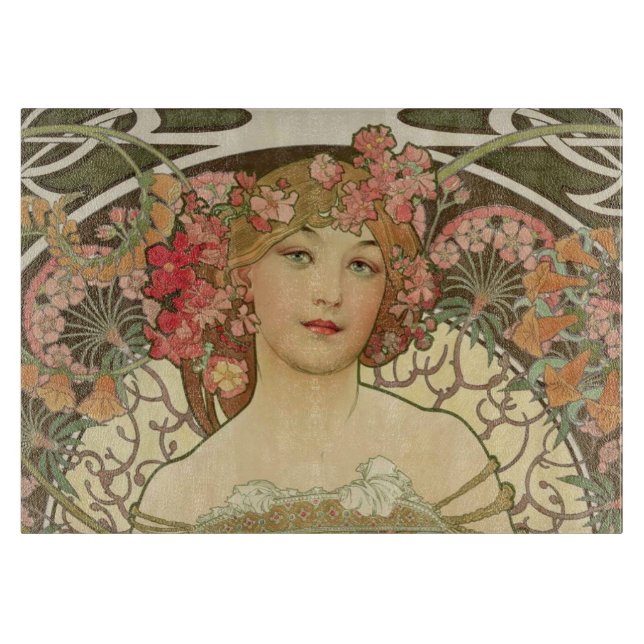 Champagne Mucha Small Rectangle Cutting Board (Front)