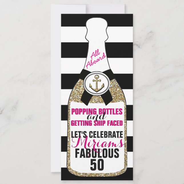 Champagne Nautical Glitter Birthday Invitation Fab (Front)