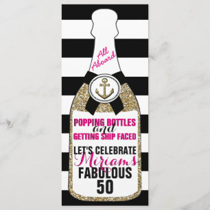 Champagne Nautical Glitter Birthday Invitation Fab