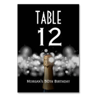 Champagne on Black & White Bokeh Table Number