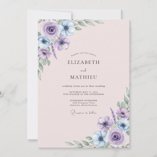 Champagne Orchid Leafy Wedding Invitation (Front)