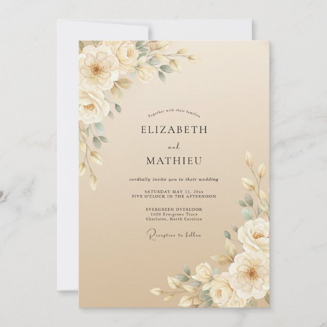 Champagne Painted Foliage Wedding Invitation (Front)