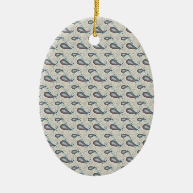Champagne Paisley Pattern Ceramic Tree Decoration (Front)