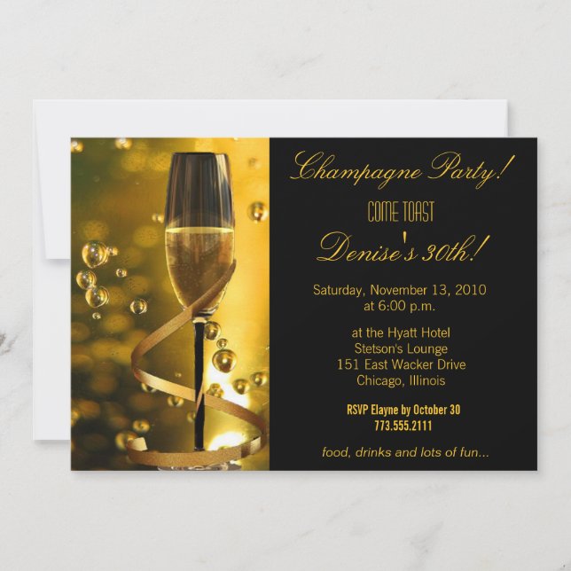 Champagne Party birthday invitation (Front)