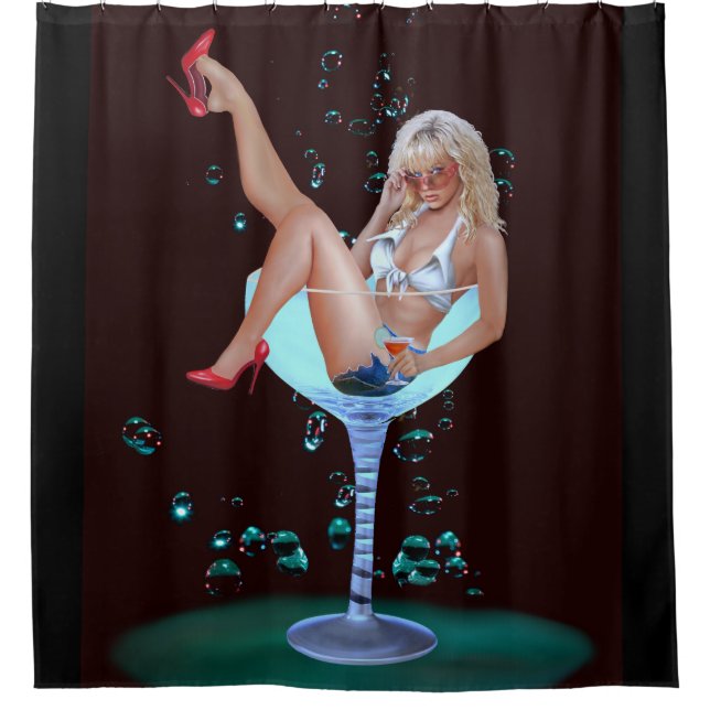 CHAMPAGNE PARTY GIRL SHOWER CURTAIN (Front)