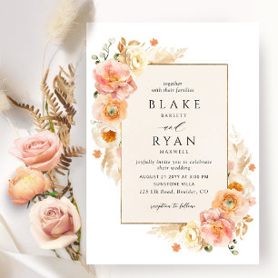 Champagne, Peach, Blush Cream Floral Chic Wedding  Invitation