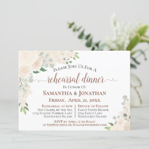 Champagne Peach Floral Wedding Rehearsal Dinner Invitation