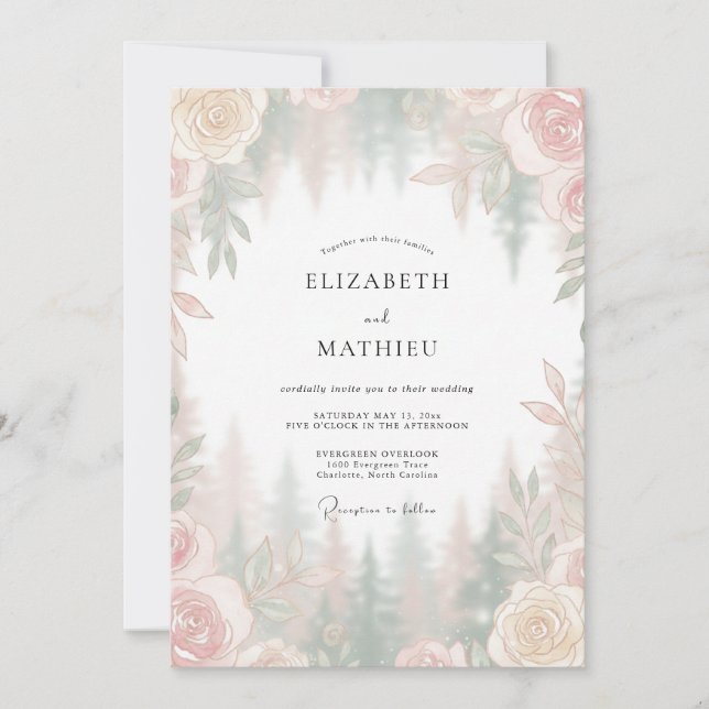 Champagne Peach Petal Wedding Invitation (Front)
