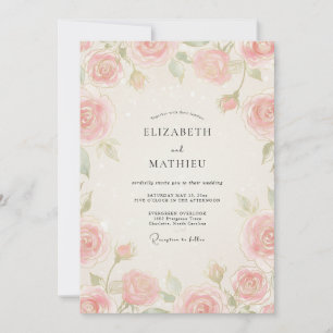Champagne Peach Rose Wedding Invitation