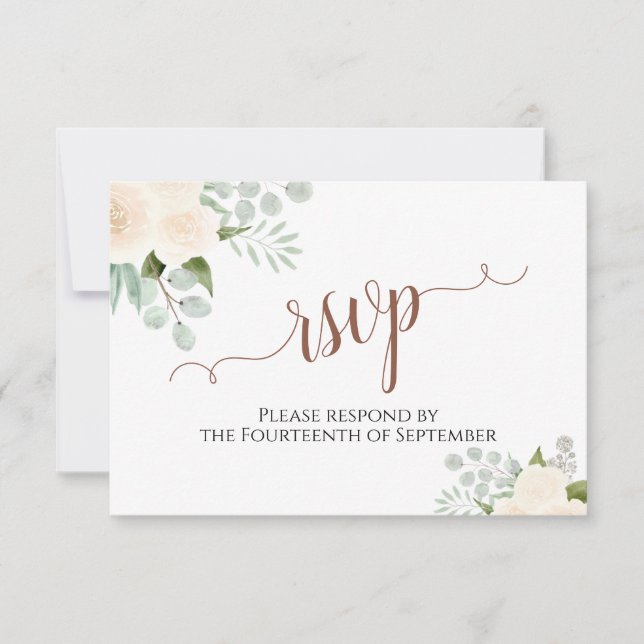 Champagne Peach Roses Elegant Boho Wedding RSVP Card (Front)