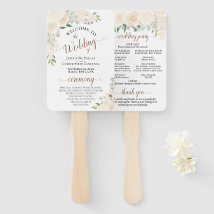 Champagne Peach Watercolor Floral Wedding Program Hand Fan