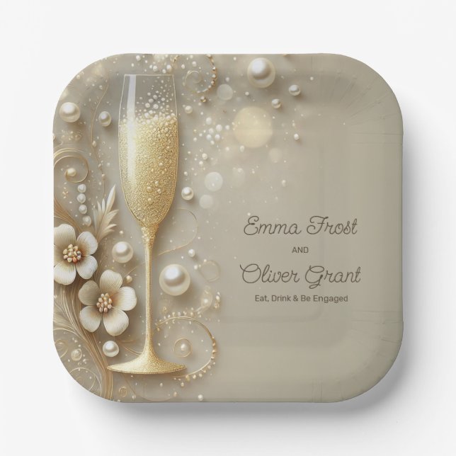 Champagne & Pearl Elegant Wedding Shower Paper Plate (Front)