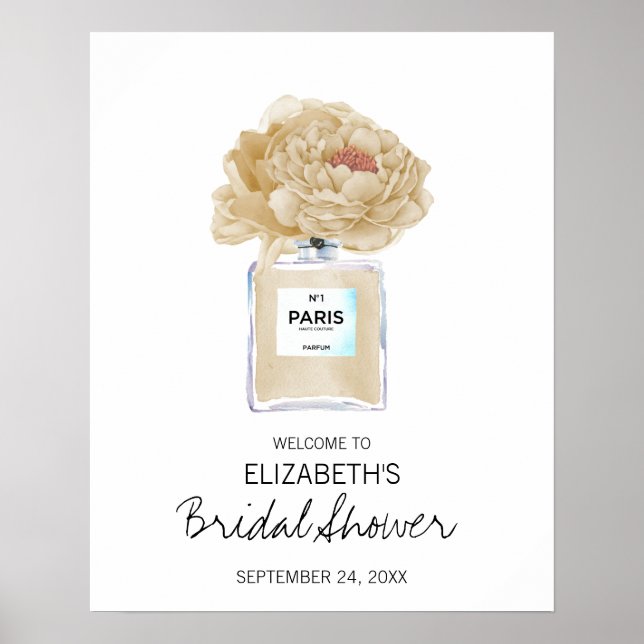 Champagne Peonies Floral Bridal Shower Welcome Poster (Front)